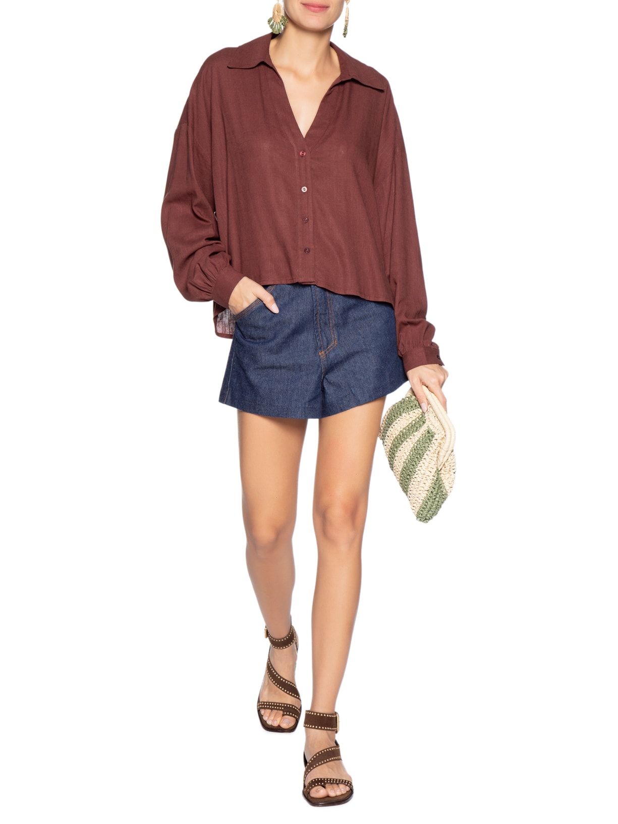 Short Jeans Feminino Detalhe Bolso Azul Dress To