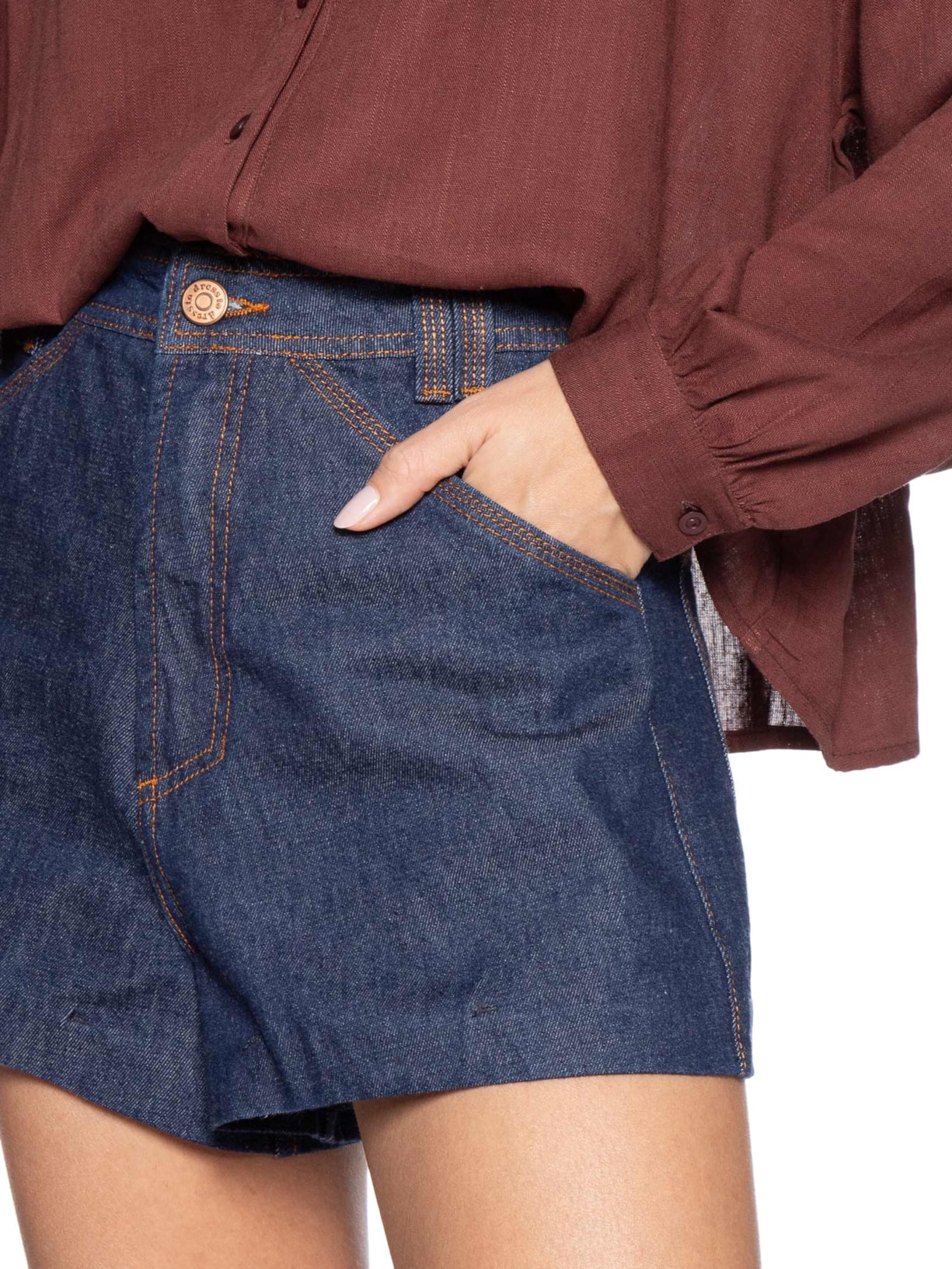 Short Jeans Feminino Detalhe Bolso Azul Dress To