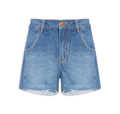 Short Jeans Feminino Recorte Com Prega - Azul