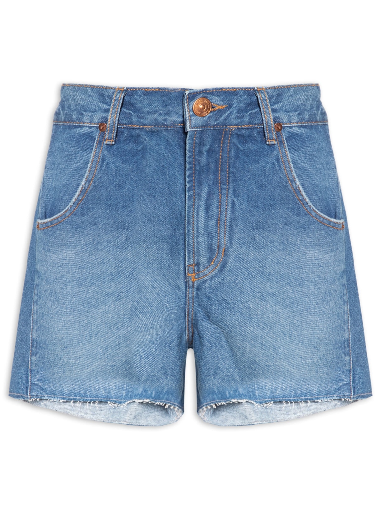 Short Jeans Feminino Recorte Com Prega - Azul