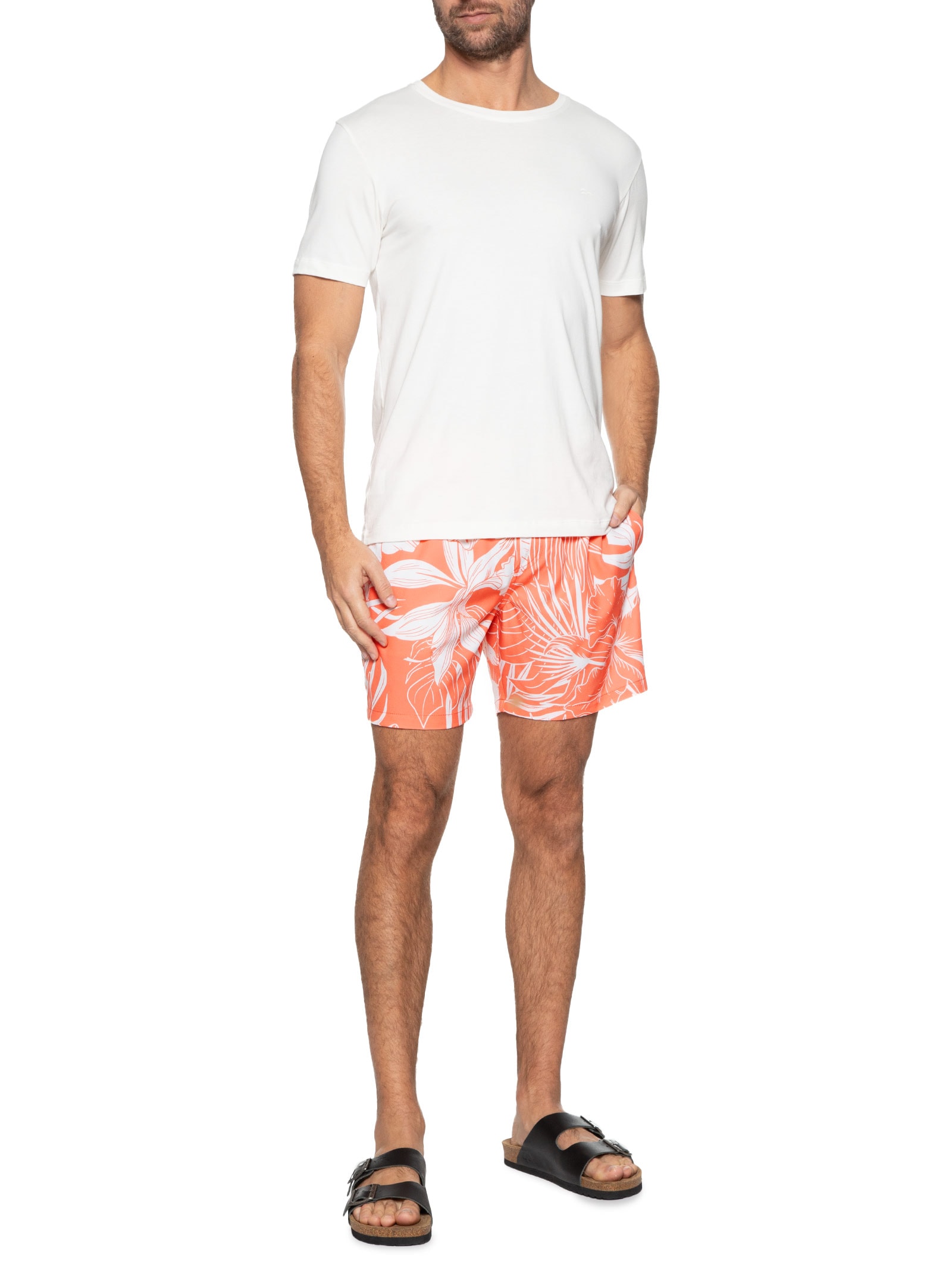 Jab - Short Masculino 4Way Estampado Bicolor - Laranja