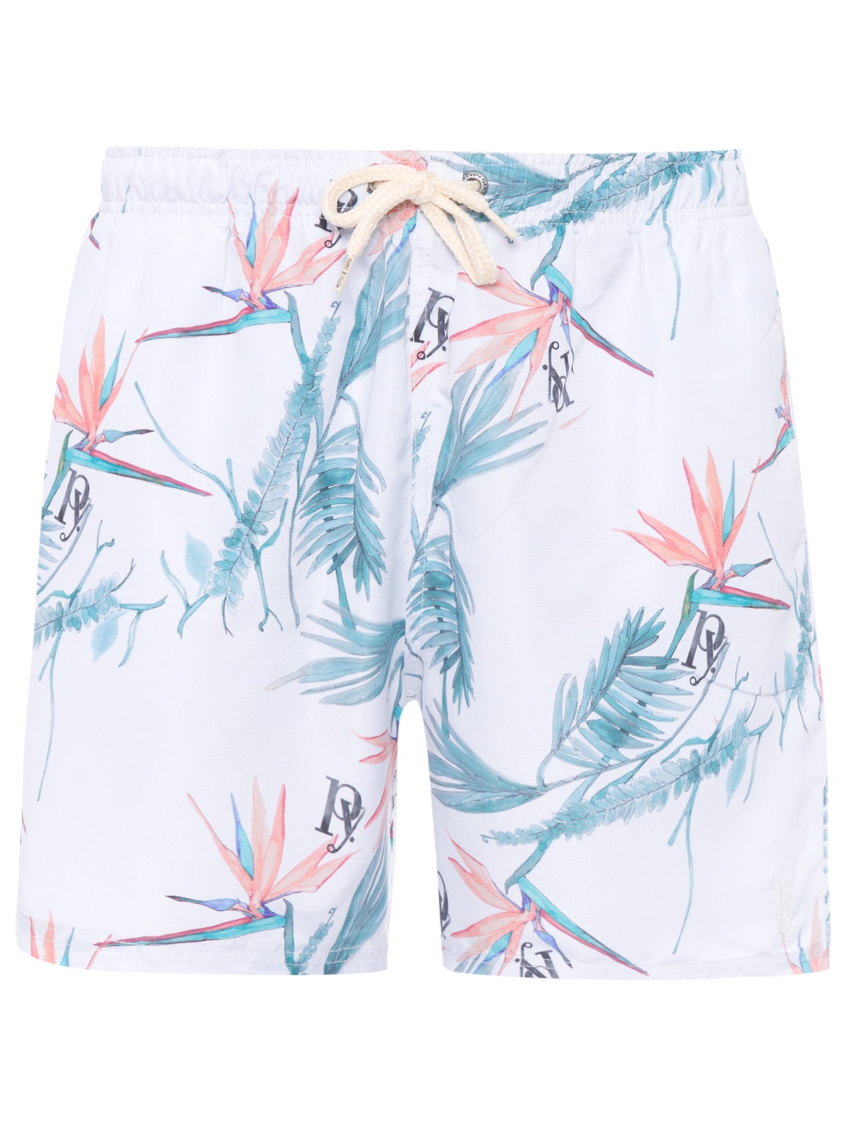 Short Masculino Água Flora Branco Purple Yellow