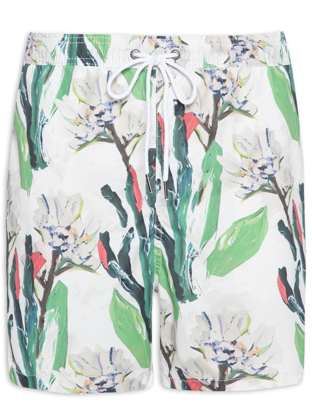 Short Masculino Beach Canvas Flower Regular - Branco