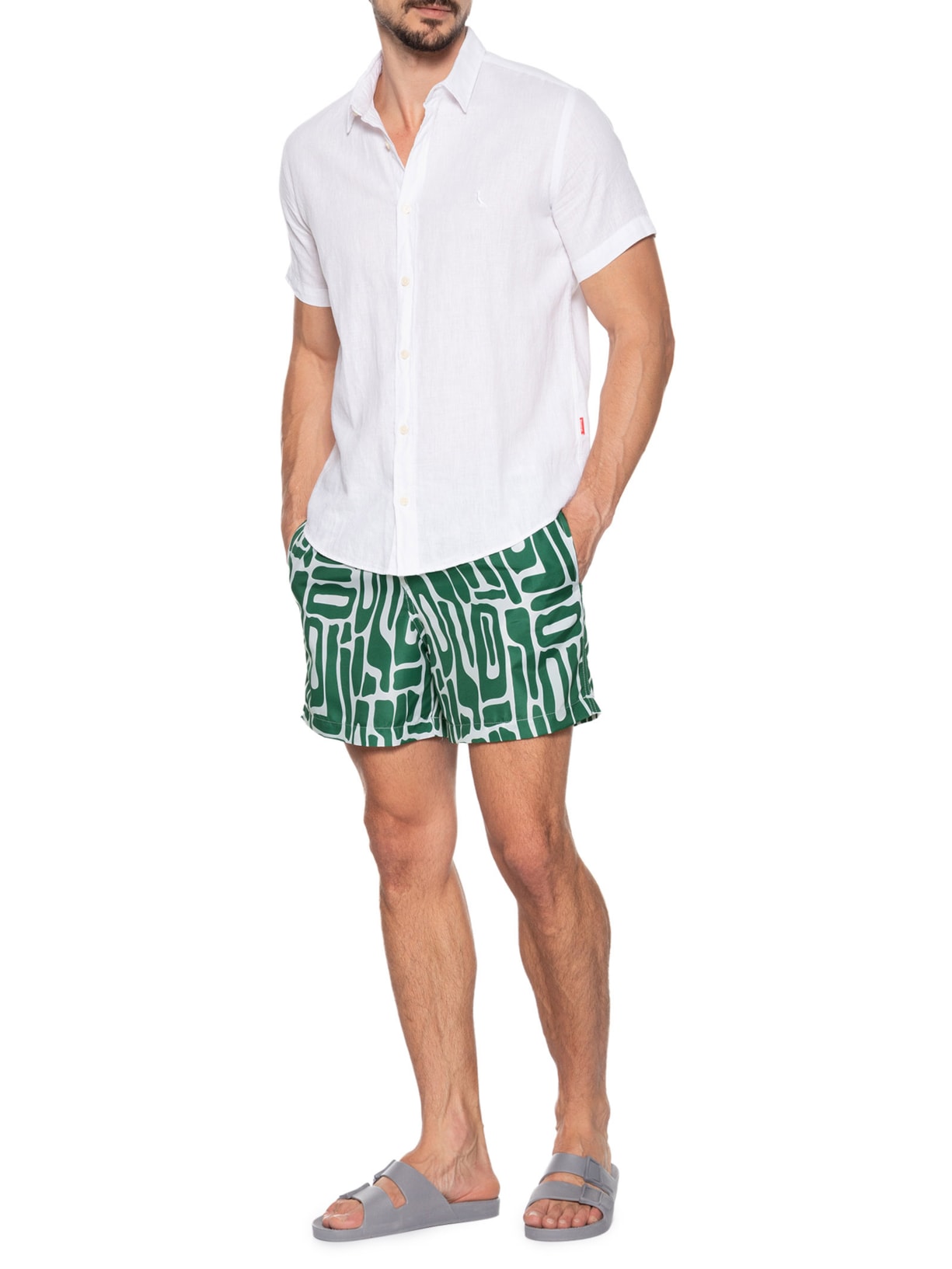 Short Masculino Beachwear Estampa Abstrata Verde '2 Essential