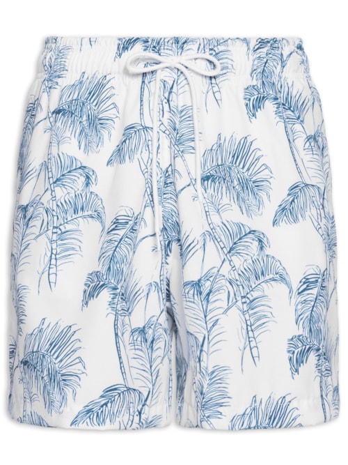 Short Masculino Beachwear Estampa Coqueiro - Branco