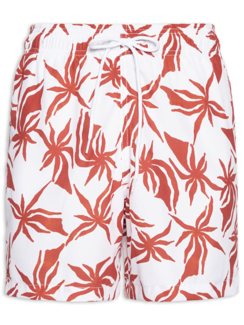 Short Masculino Beachwear Estampa Coqueiro - Branco