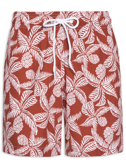Short Masculino Beachwear Estampa Coqueiro - Laranja