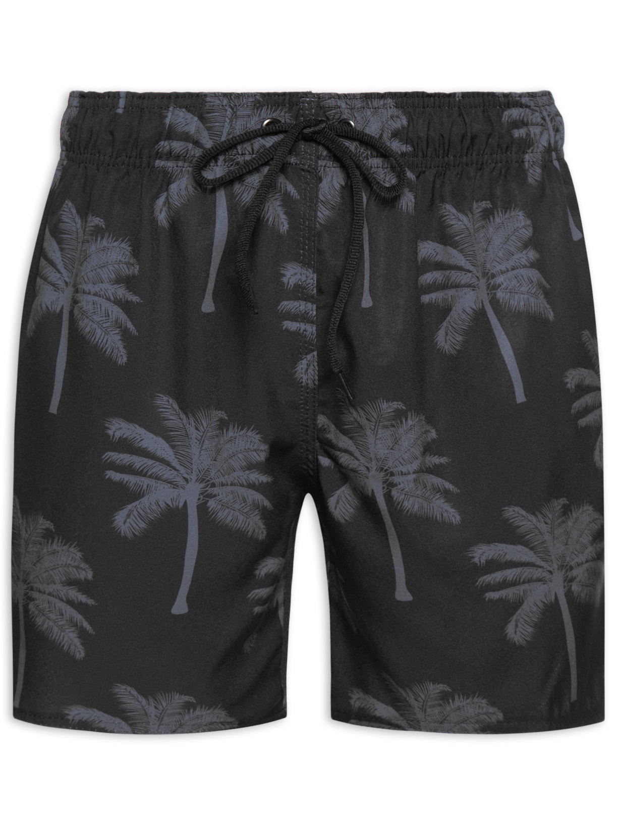 Short Masculino Beachwear Estampa Coqueiro - Preto