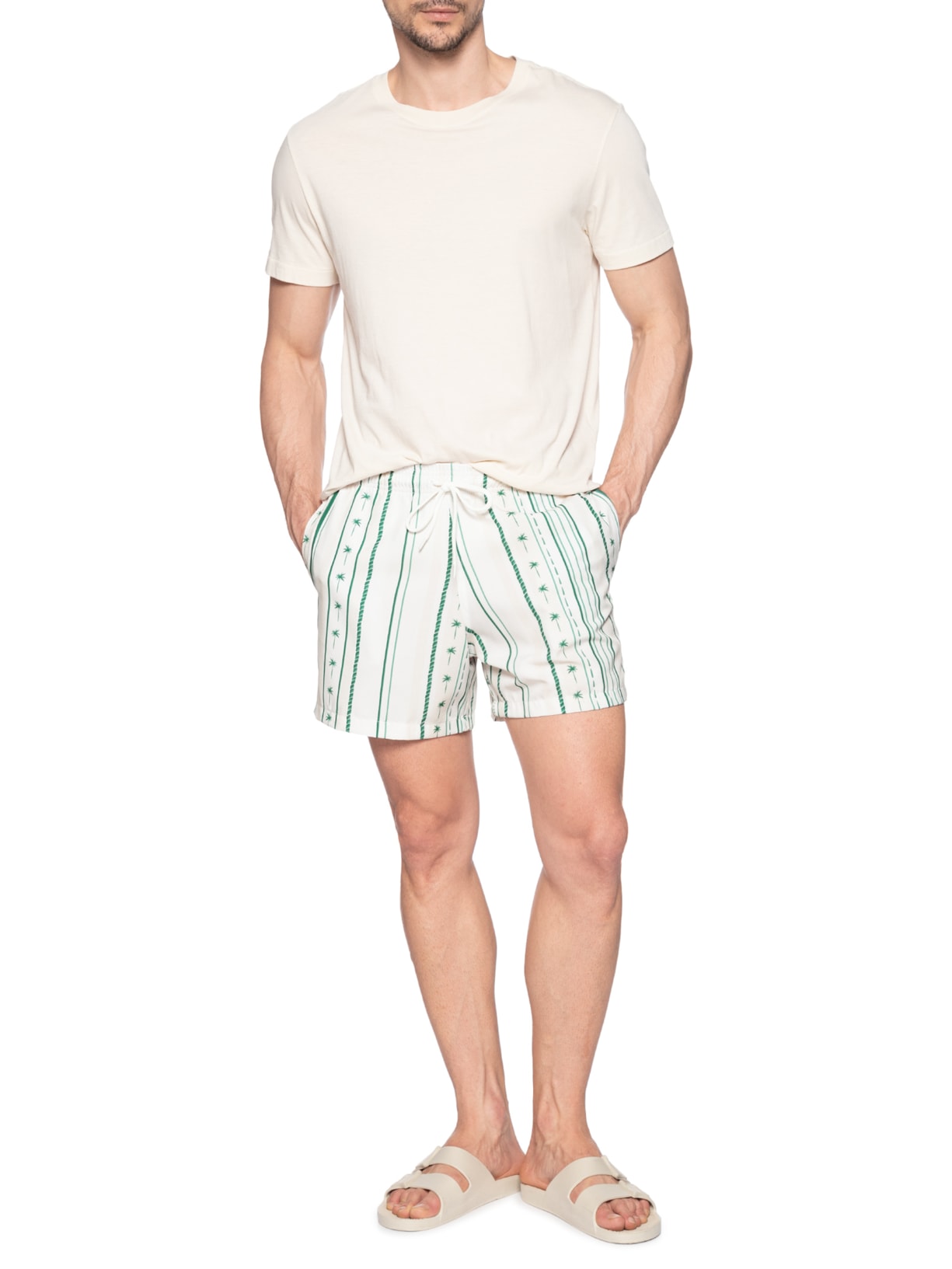 Short Masculino Beachwear Estampa Coqueiro Verde Basiq Men Basiq Men