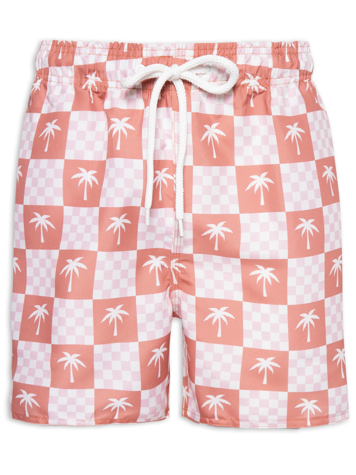 Short Masculino Beachwear Estampa Coqueiro Xadrez - Marrom