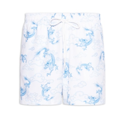Short Masculino Beachwear Estampa Dragão - Branco