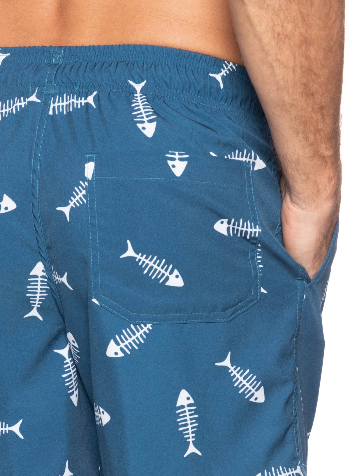 Short Masculino Beachwear Estampa Espinha De Peixe Azul Basiq Men
