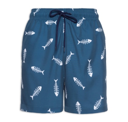 Short Masculino Beachwear Estampa Espinha De Peixe - Azul
