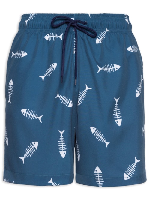 Short Masculino Beachwear Estampa Espinha De Peixe - Azul