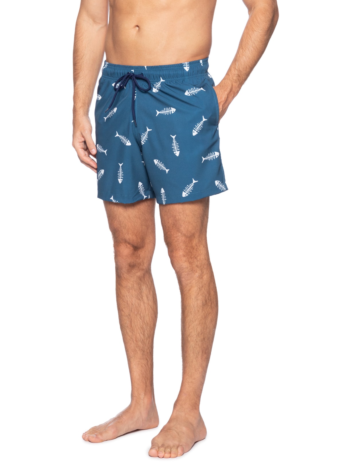 Short Masculino Beachwear Estampa Espinha De Peixe Azul Basiq Men