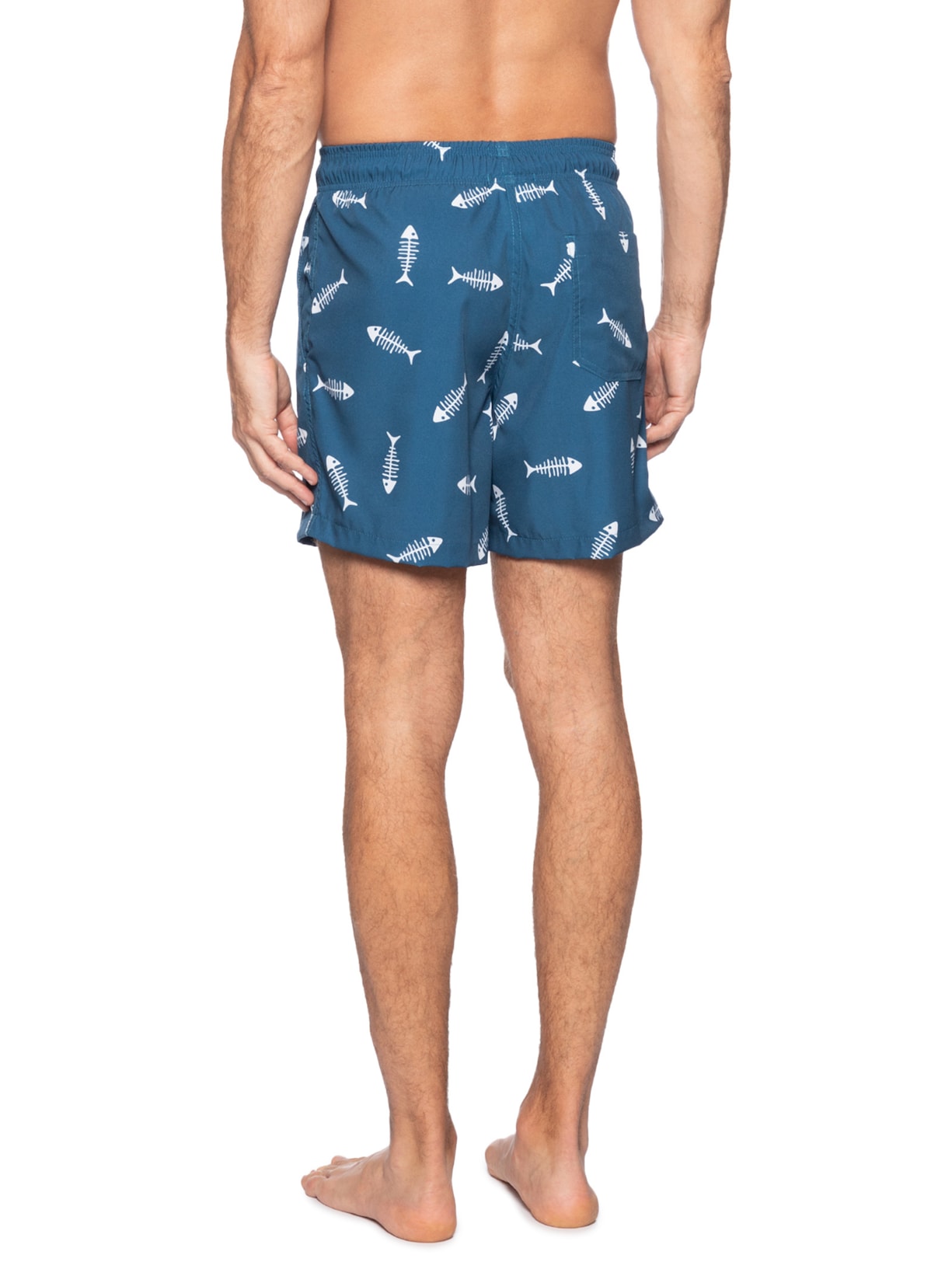 Short Masculino Beachwear Estampa Espinha De Peixe Azul Basiq Men