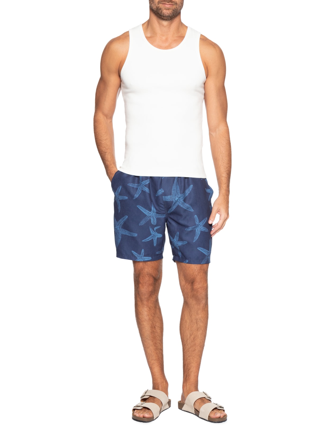 Short Masculino Beachwear Estampa Estrela do Mar Azul Basiq Men