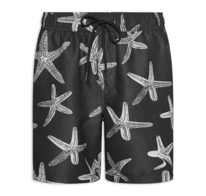 Short Masculino Beachwear Estampa Estrela do Mar - Preto