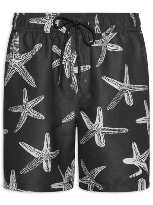 Short Masculino Beachwear Estampa Estrela do Mar - Preto