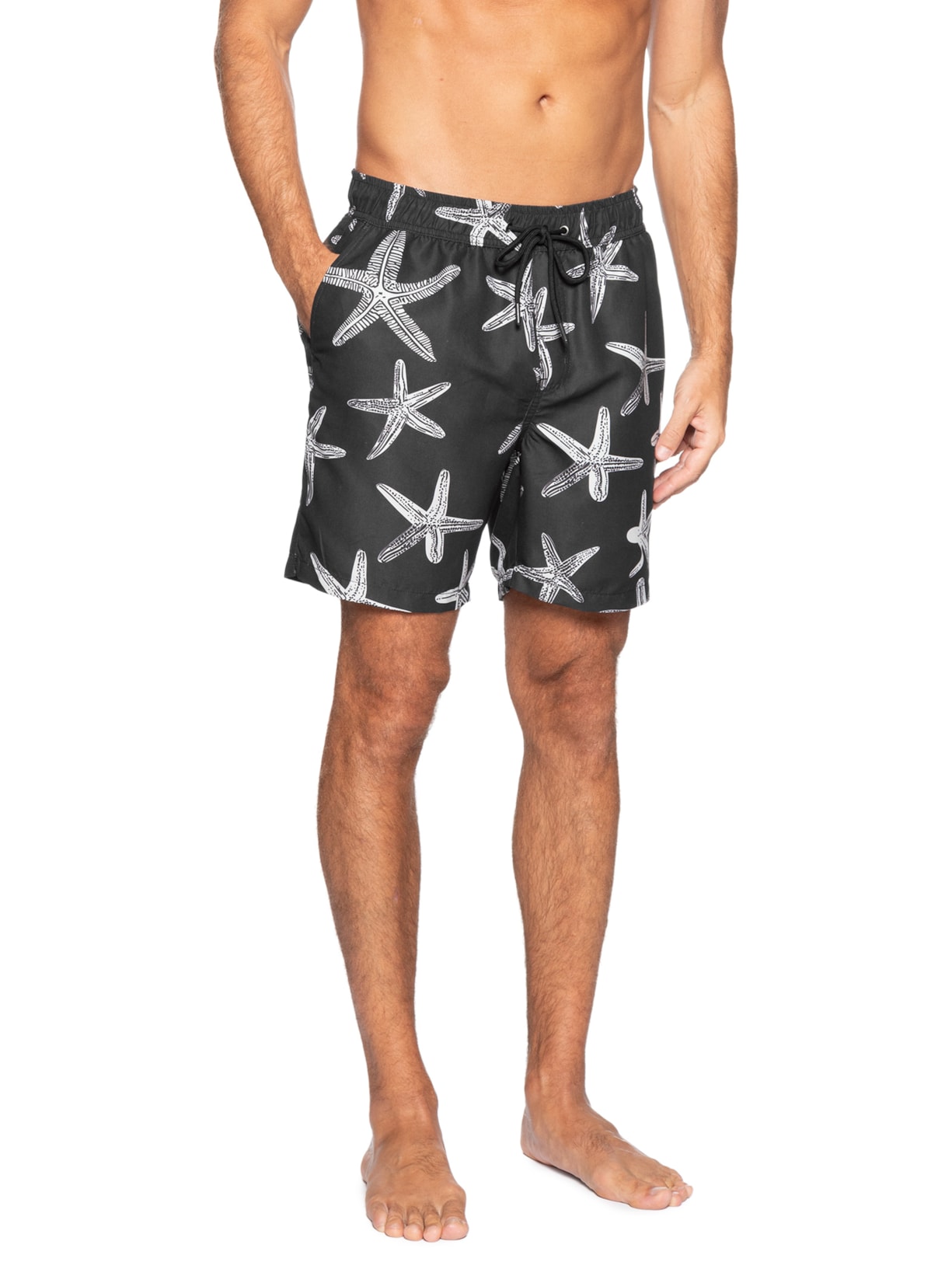 Short Masculino Beachwear Estampa Estrela do Mar Preto Basiq Men