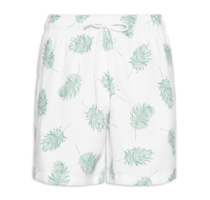 Short Masculino Beachwear Estampa Folhagem - Branco