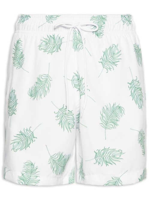 Short Masculino Beachwear Estampa Folhagem - Branco