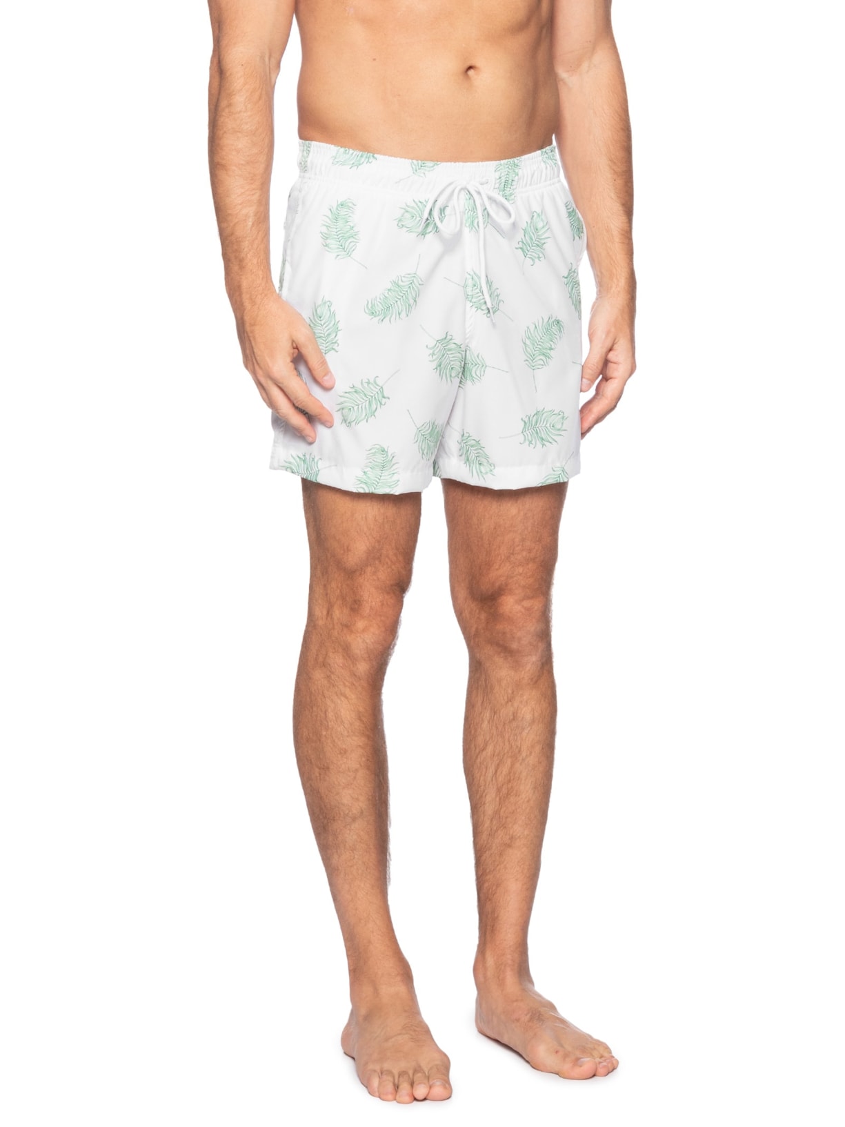 Short Masculino Beachwear Estampa Folhagem Branco Basiq Men