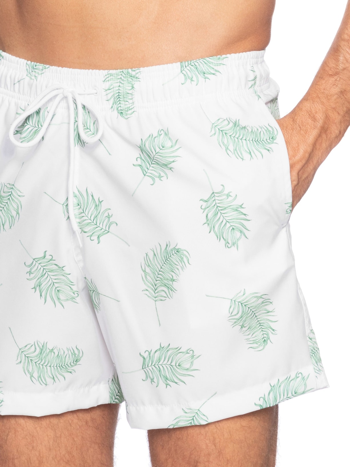 Short Masculino Beachwear Estampa Folhagem Branco Basiq Men
