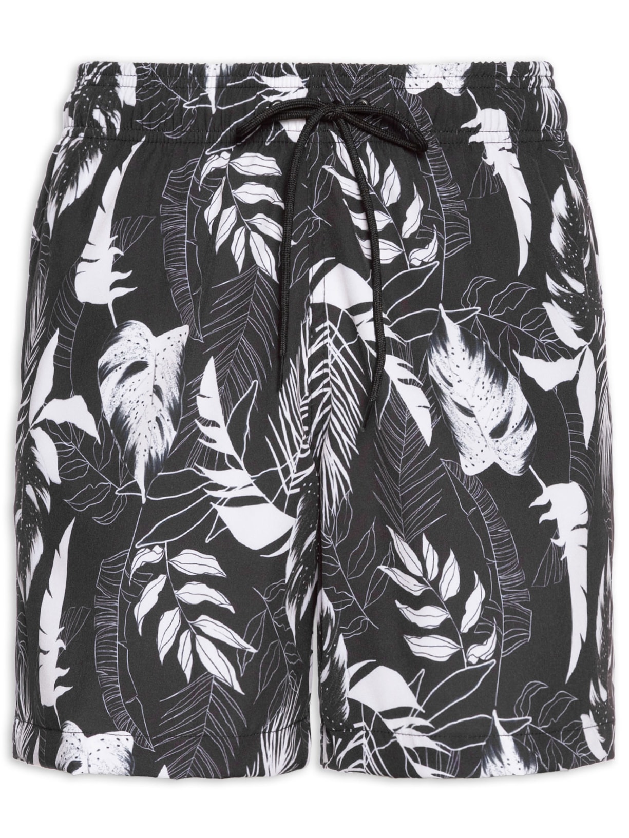 Short Masculino Beachwear Estampa Folhagem Preto Basiq Men