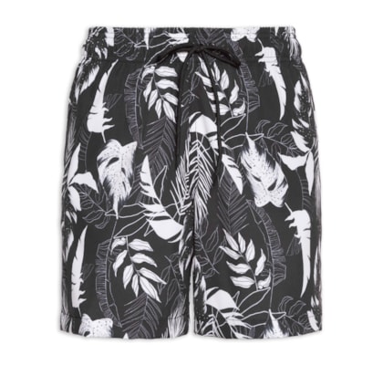 Short Masculino Beachwear Estampa Folhagem - Preto