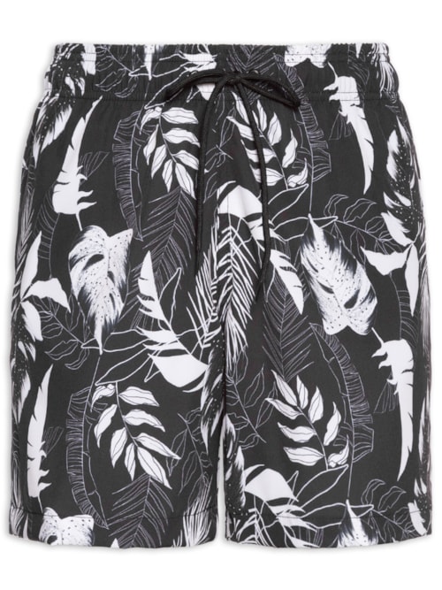 Short Masculino Beachwear Estampa Folhagem - Preto