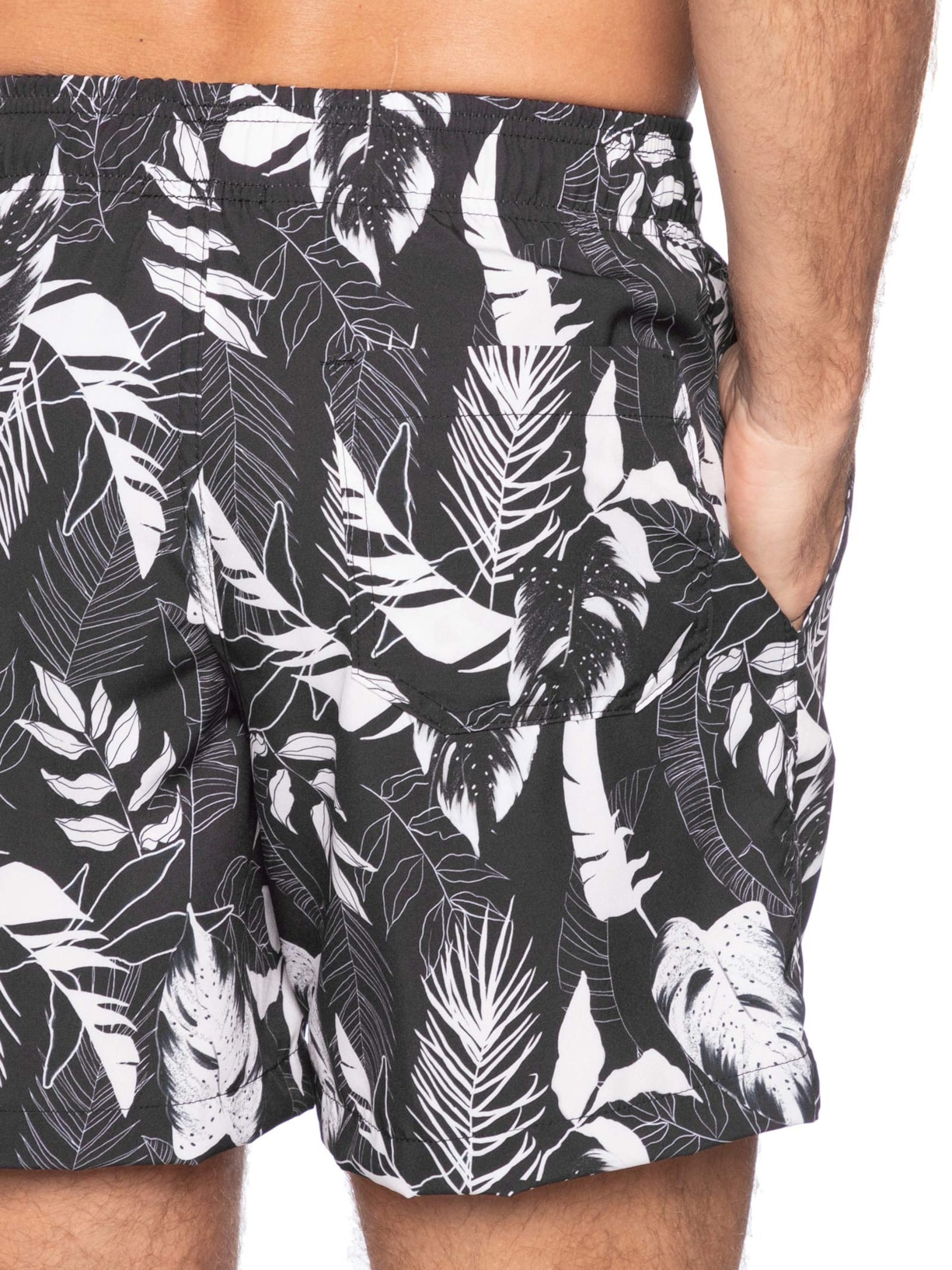 Short Masculino Beachwear Estampa Folhagem Preto Basiq Men