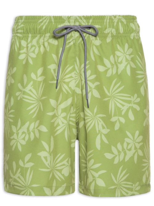 Short Masculino Beachwear Estampa Folhagem - Verde