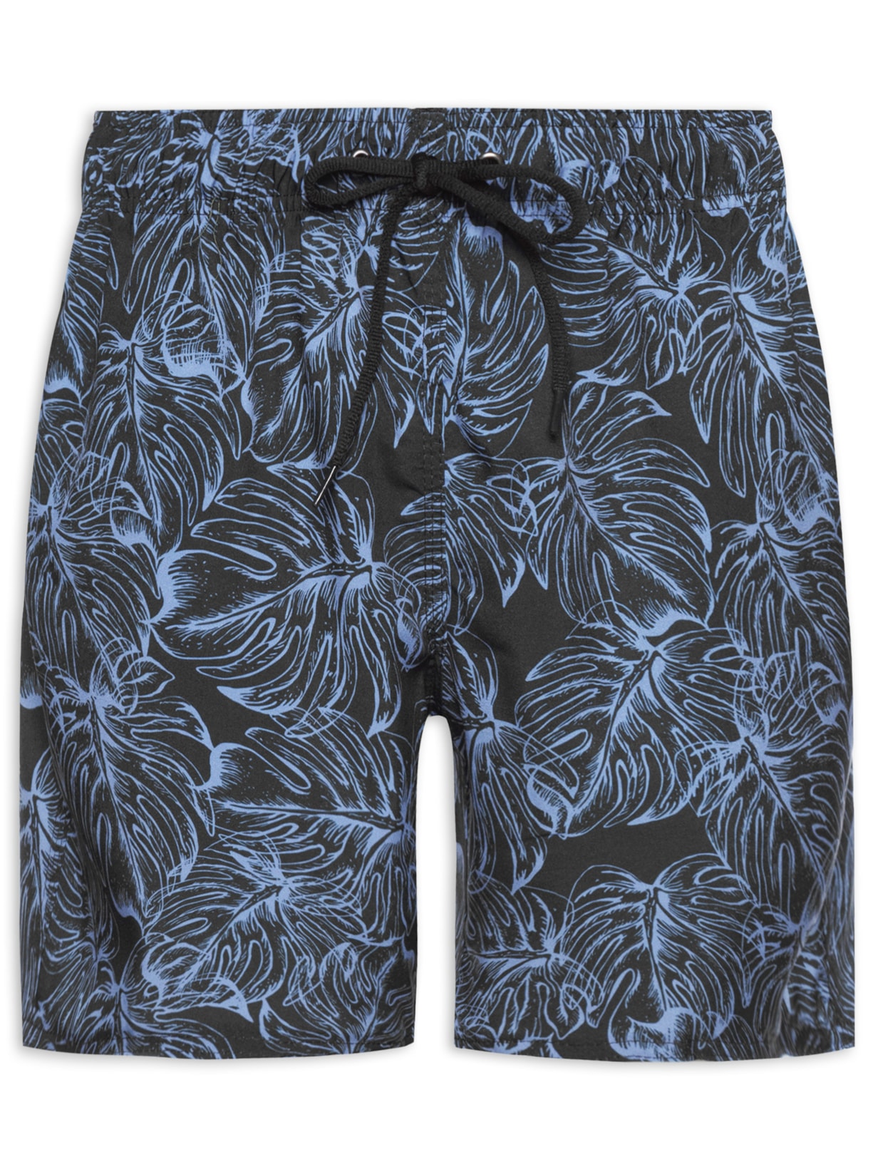 Short Masculino Beachwear Estampa Folhas - Preto