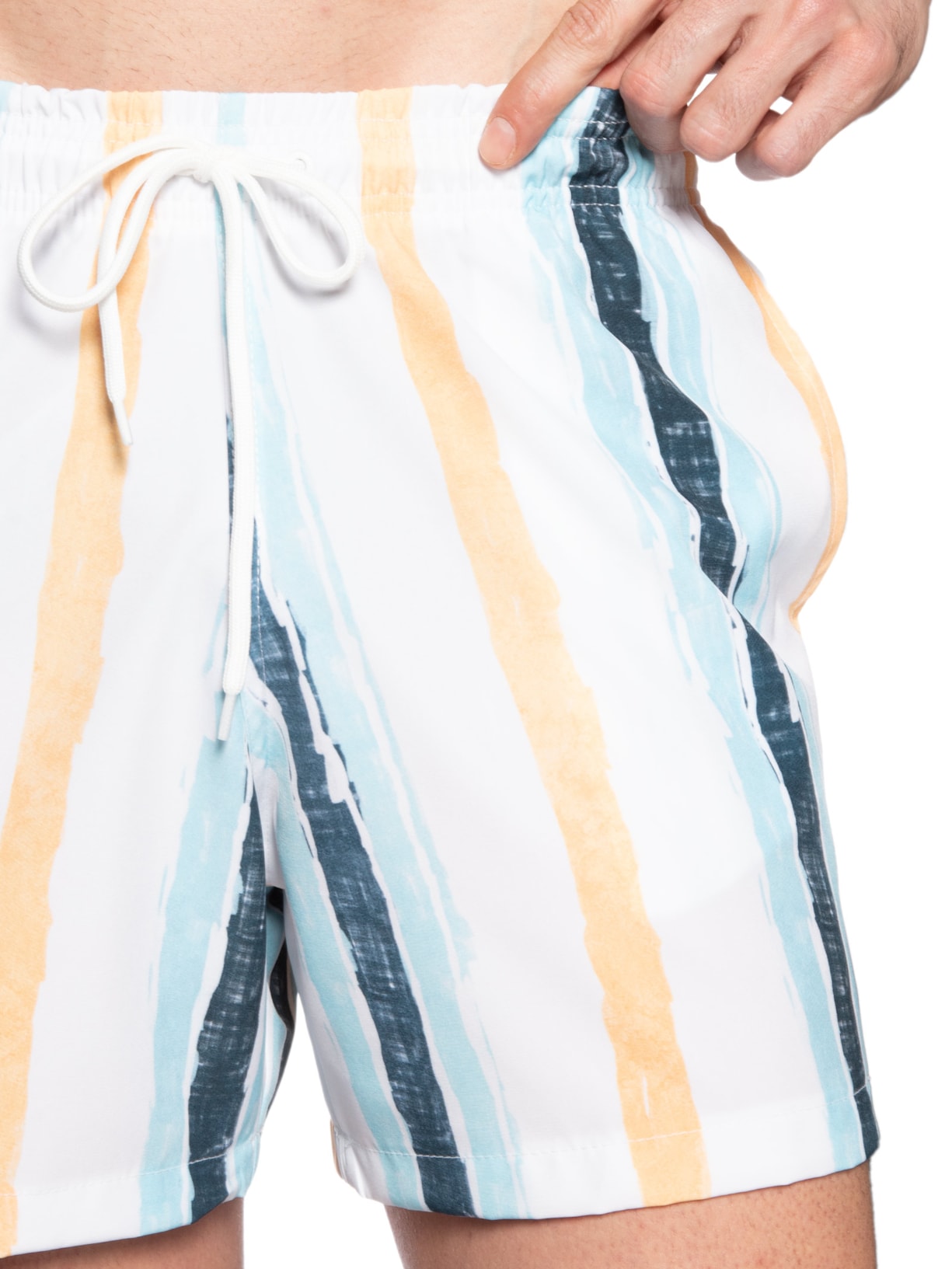 Short Masculino Beachwear Estampa Listras Branco Basiq Men