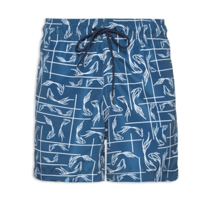 Short Masculino Beachwear Estampa Peixe - Azul
