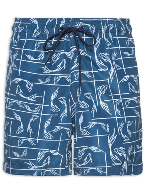 Short Masculino Beachwear Estampa Peixe - Azul