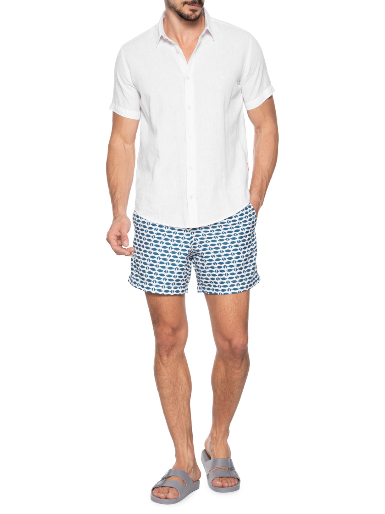 Short Masculino Beachwear Estampa Peixes Azul '2 Essential