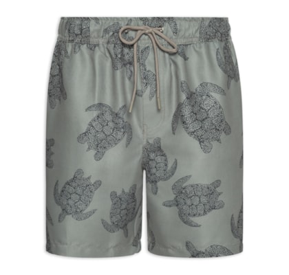 Short Masculino Beachwear Estampa Tartaruga - Cinza