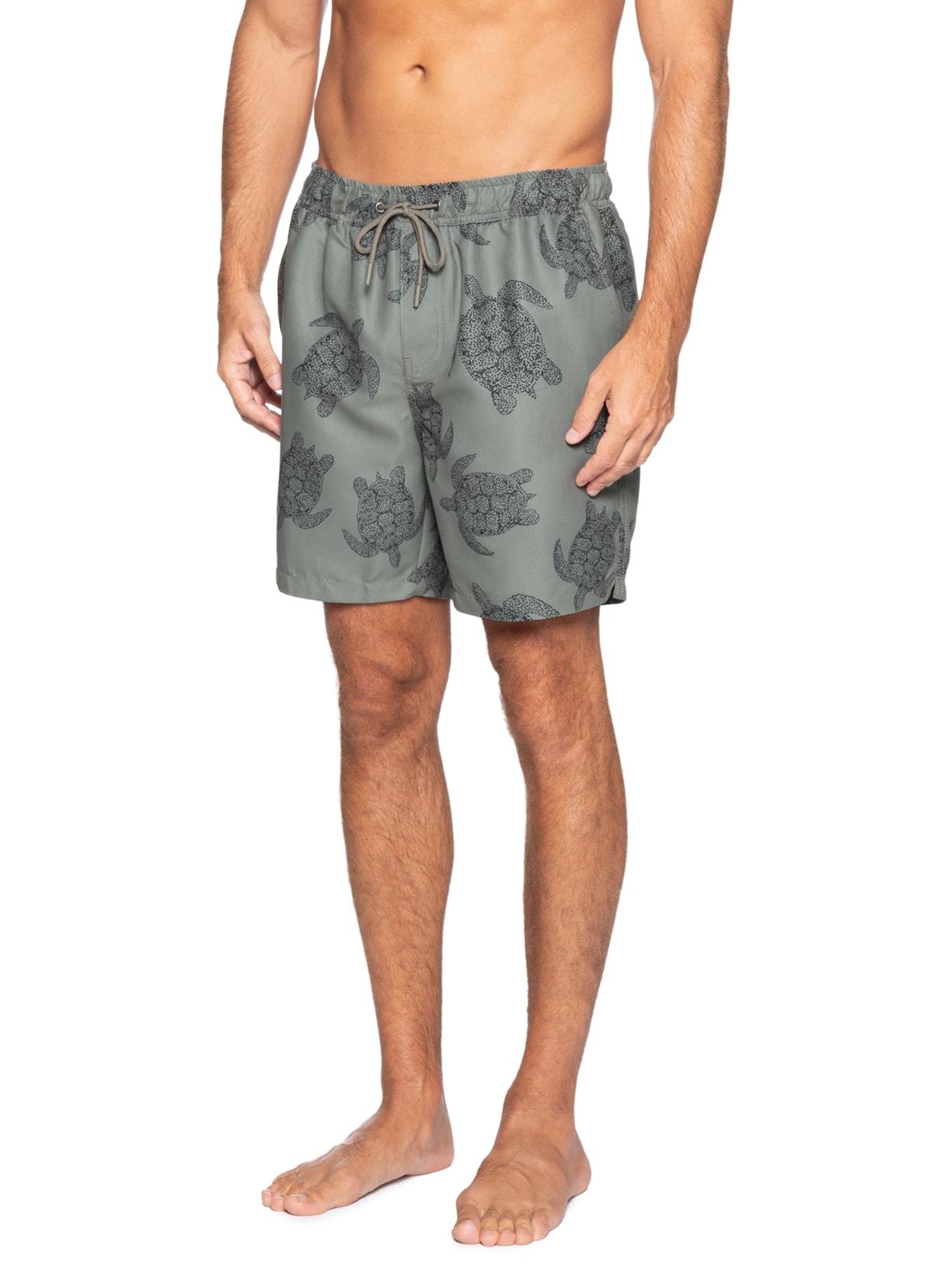 Short Masculino Beachwear Estampa Tartaruga Cinza Basiq Men