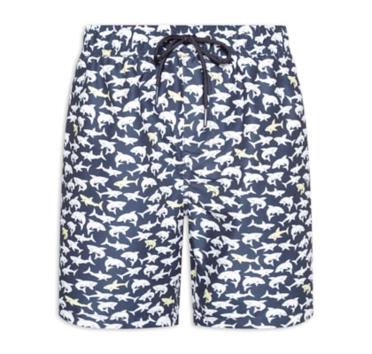 Short Masculino Beachwear Estampa Tubarão - Azul