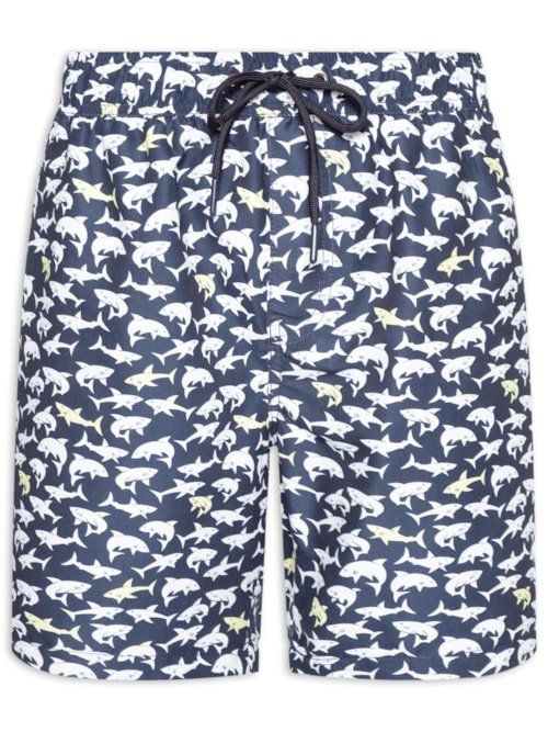 Short Masculino Beachwear Estampa Tubarão - Azul