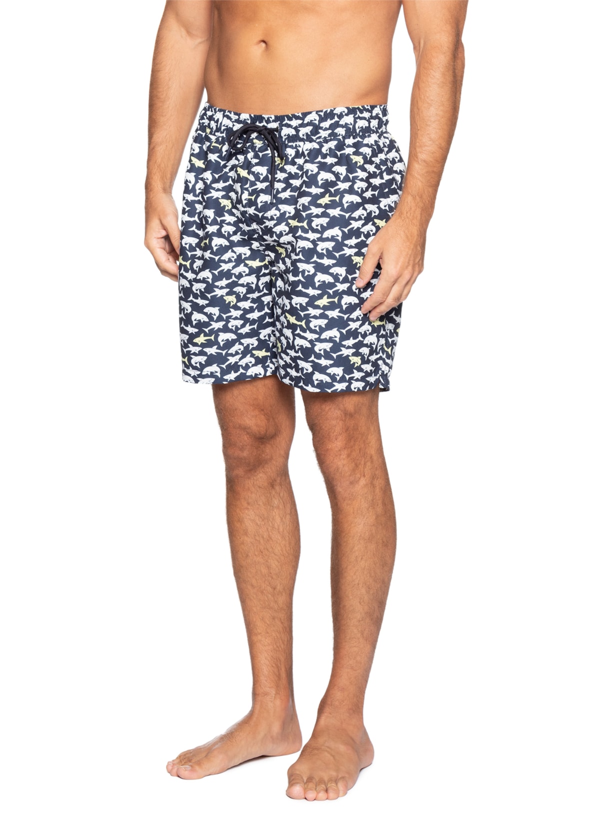Short Masculino Beachwear Estampa Tubarão Azul Basiq Men