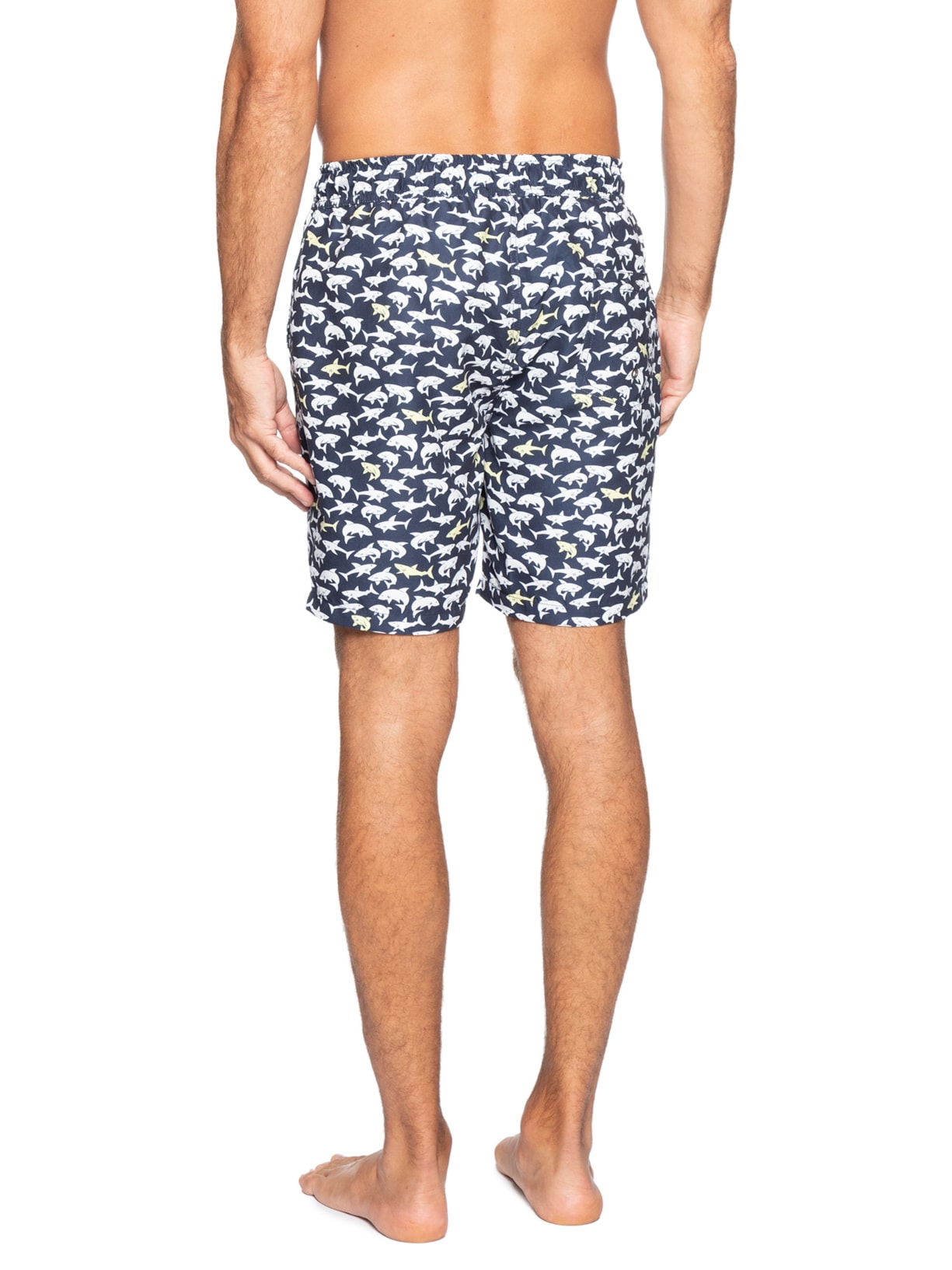 Short Masculino Beachwear Estampa Tubarão Azul Basiq Men