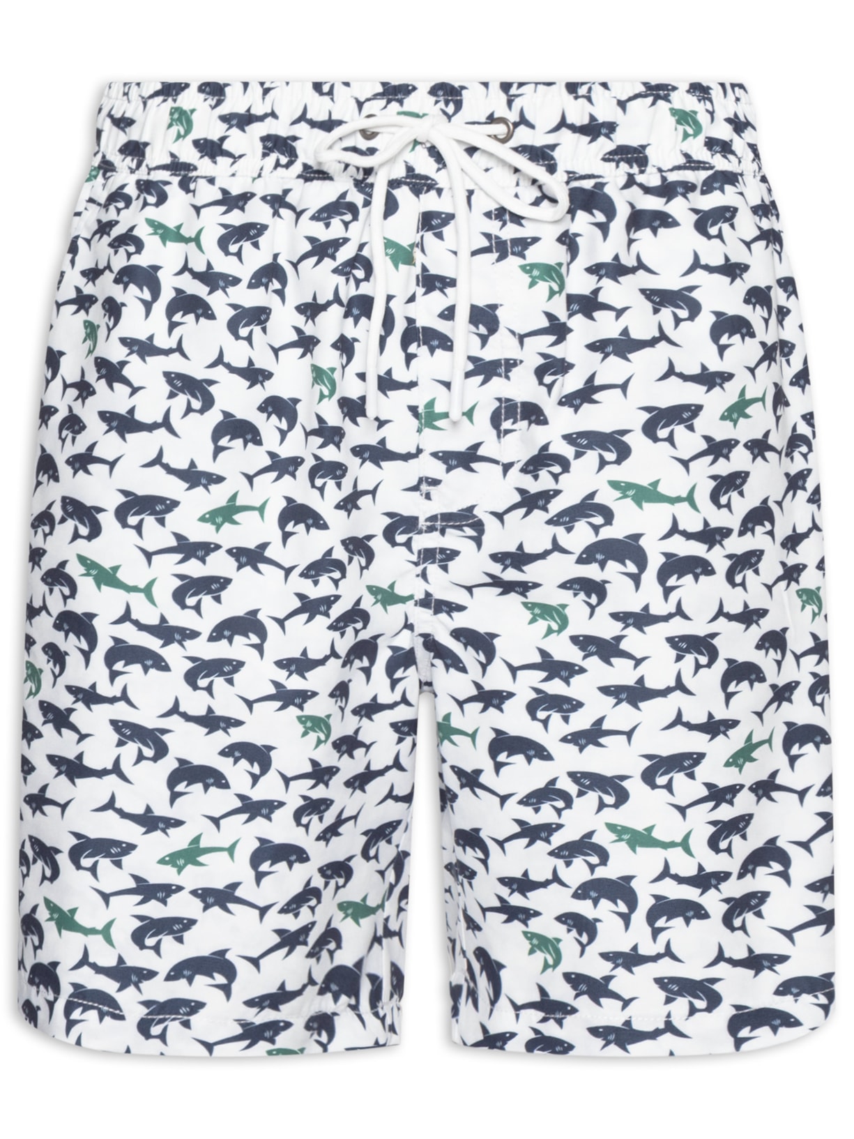 Short Masculino Beachwear Estampa Tubarão Branco Basiq Men