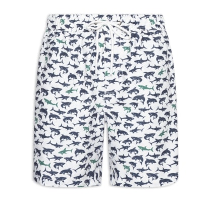 Short Masculino Beachwear Estampa Tubarão - Branco