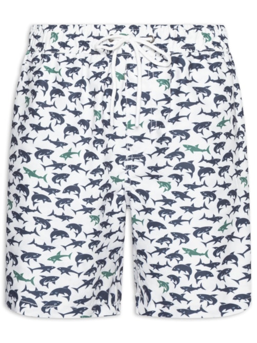 Short Masculino Beachwear Estampa Tubarão - Branco