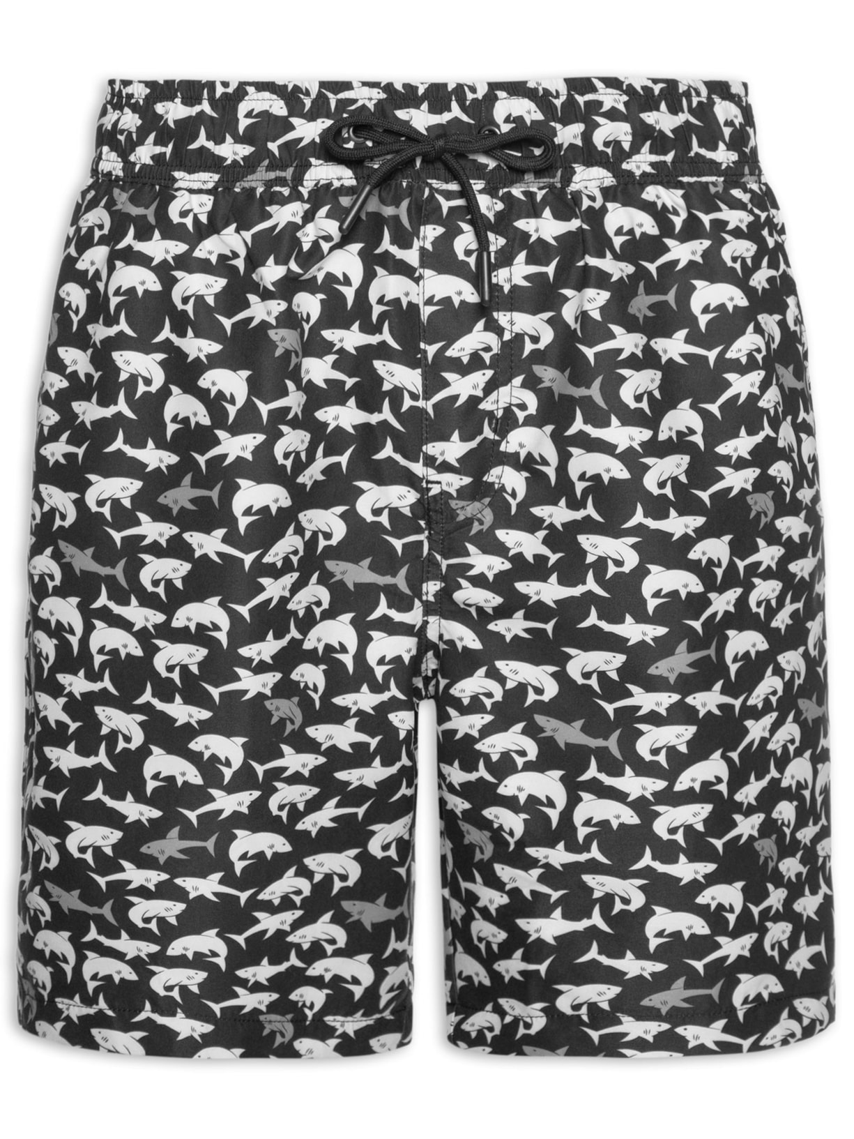 Short Masculino Beachwear Estampa Tubarão - Preto