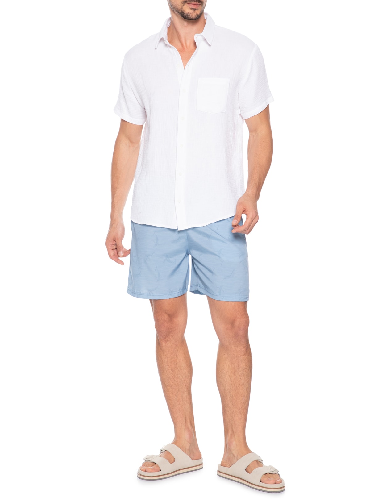 Short Masculino Beachwear Estampado Azul Basiq Men