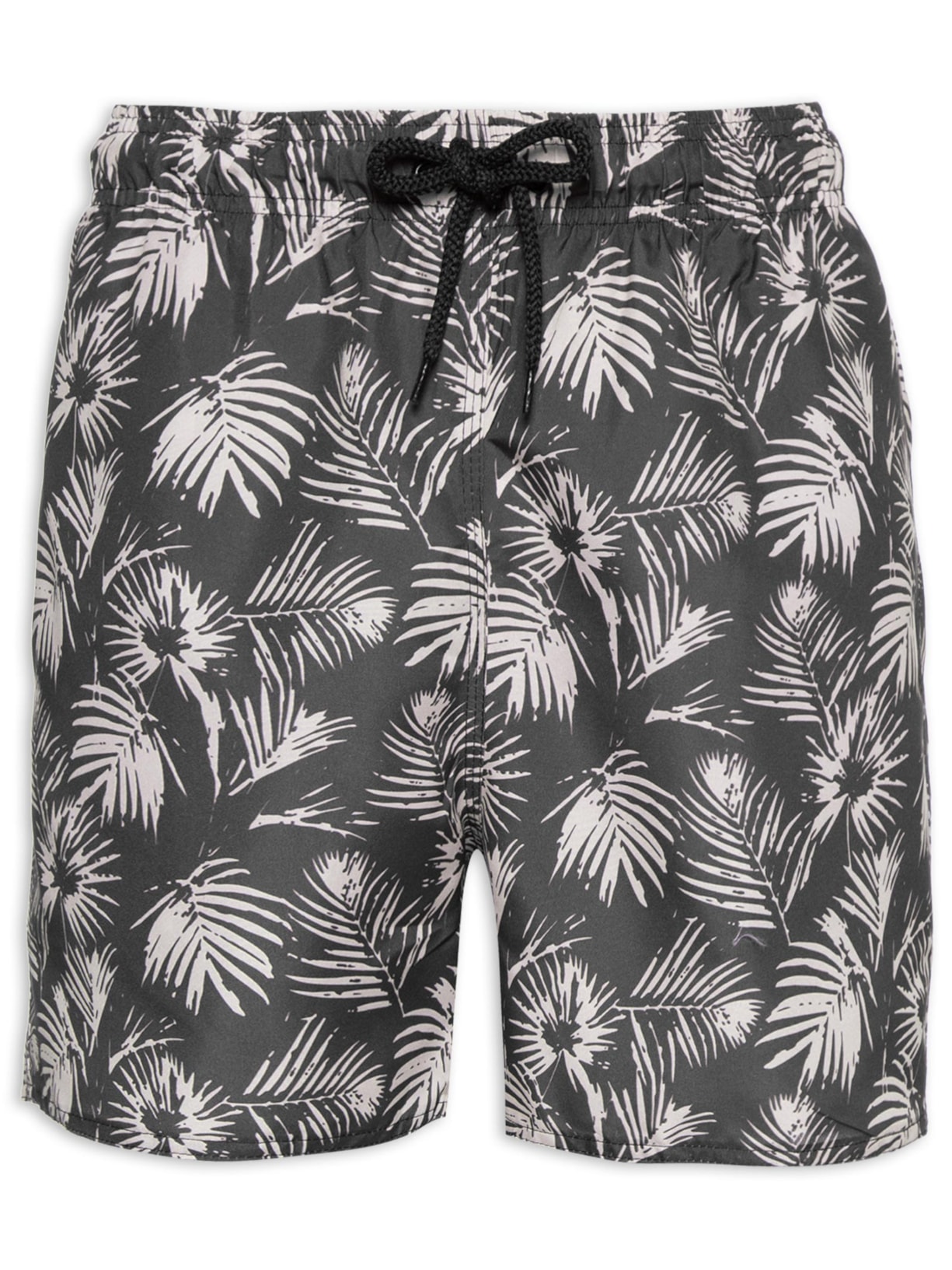 Short Masculino Beachwear Estampado Folhagem - Preto